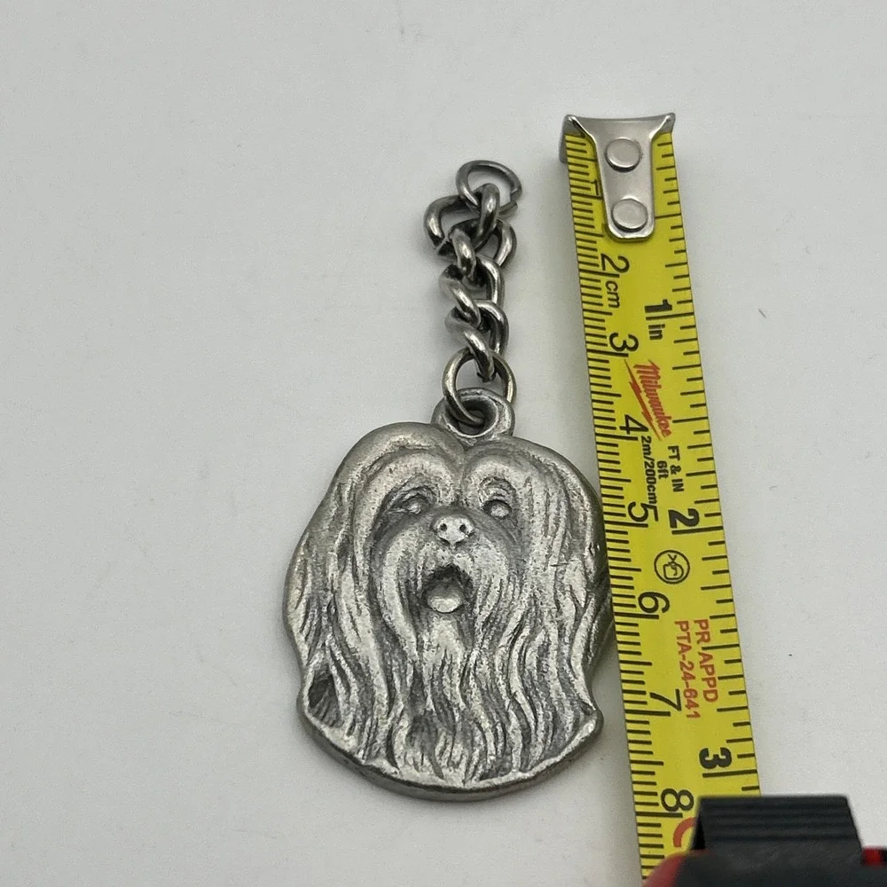 Vtg 1982 Rawcliff Pewter Dog Keychain I Love My‎ Lhasa Apso Silver Tone USA Made